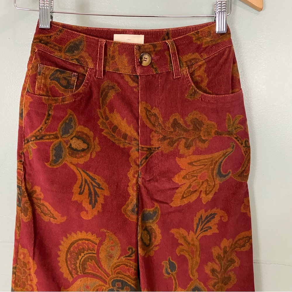 Sezane Le Crop In Sana Print‎ Red Corduroy Paisley Floral Size 2 Pants - Picture 3 of 6